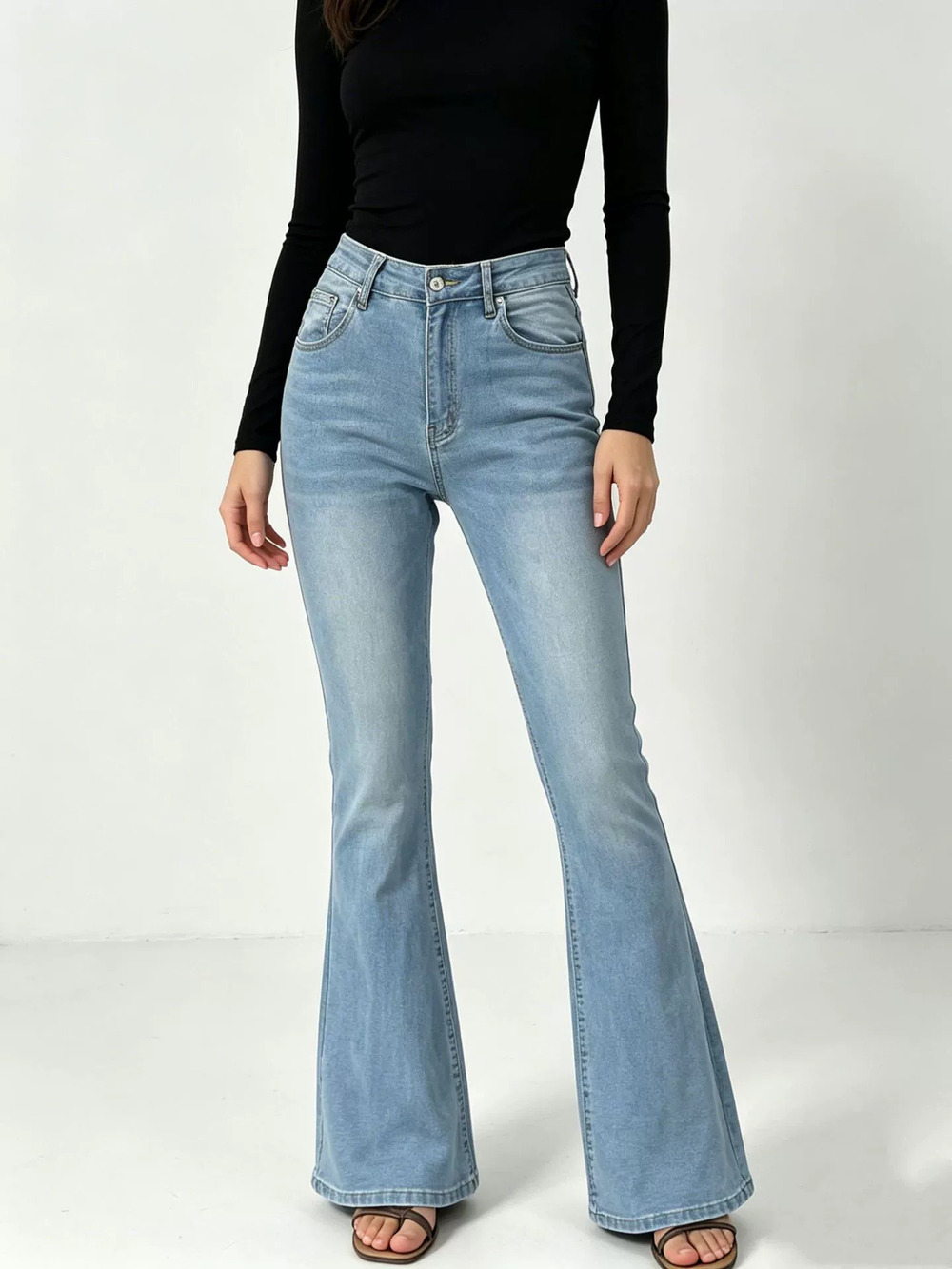 ZARA Fashion Stretch High Waist Slim Washed Womens Denim Flared Pants